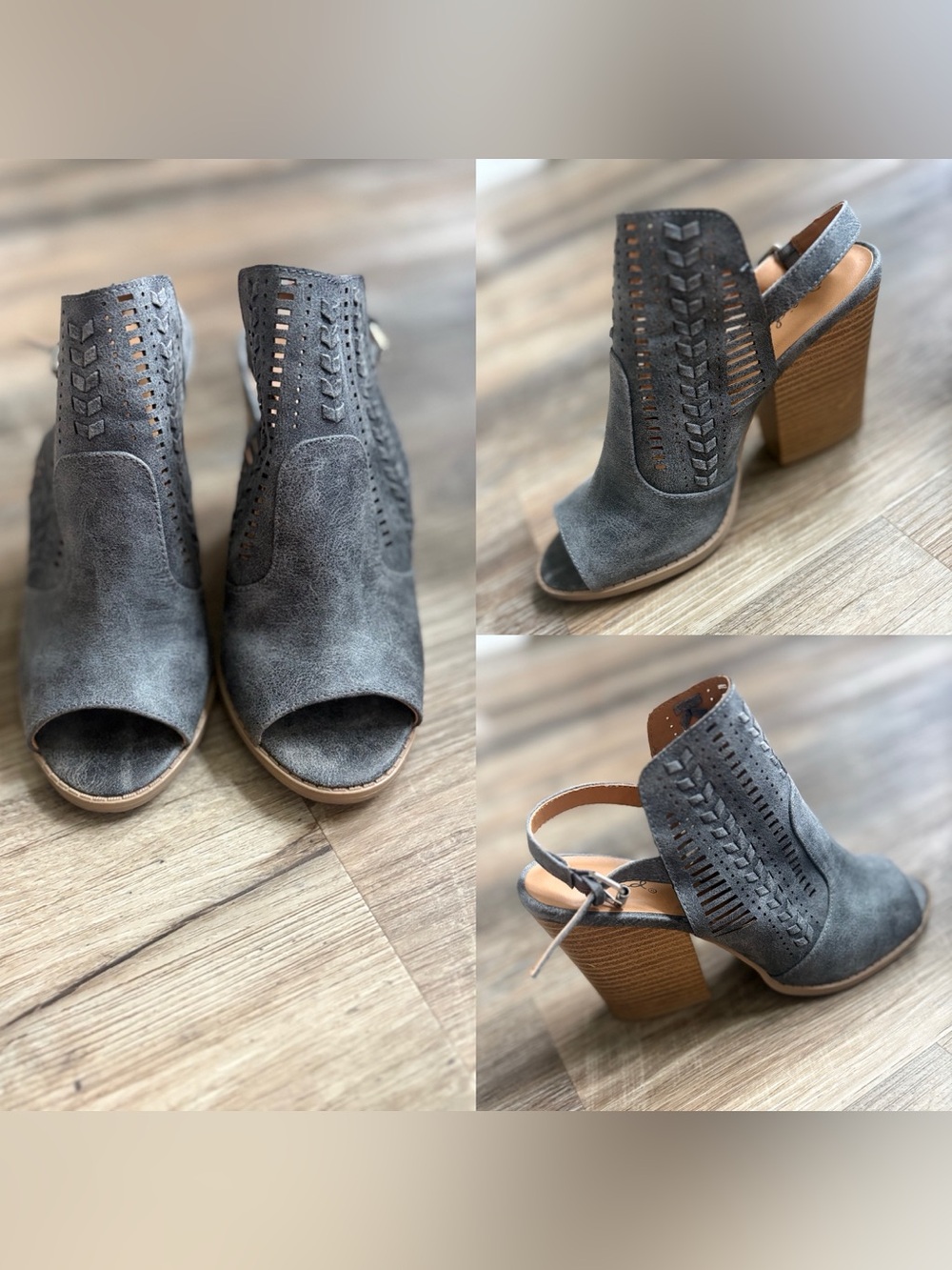 Qupid Gray Cutout Peep‑Toe Booties